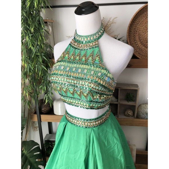 Sherri Hill size 00 50310 green two piece tulle prom pageant gown - Picture 9 of 12